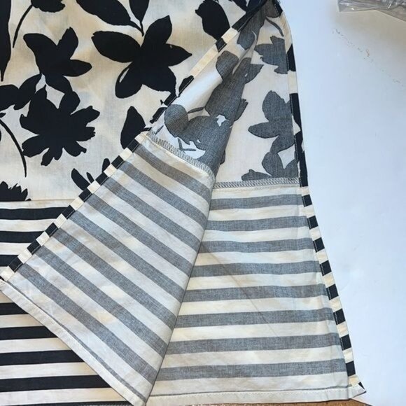 Zoe & Claire Black & Cream Floral Print Midi Dress Striped Waist Tie & Hem Sz M - Picture 9 of 13